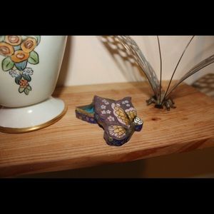 Hand-painted, Brass Butterfly Ring Container.